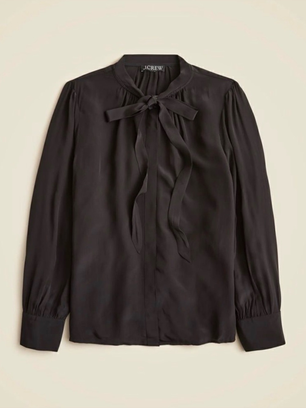 J. Crew Black Long-Sleeve V-Neck Tie Blouse (2)